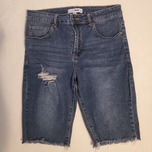 Fashion Nova Distressed Blue Skinny Shorts High Waist Size 32 (8-9)
